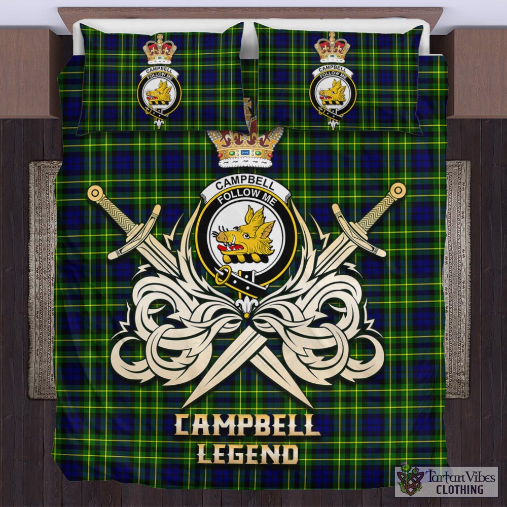 Tartan Vibes Clothing Campbell of Breadalbane Modern Tartan Bedding Set with Clan Crest and the Golden Sword of Courageous Legacy