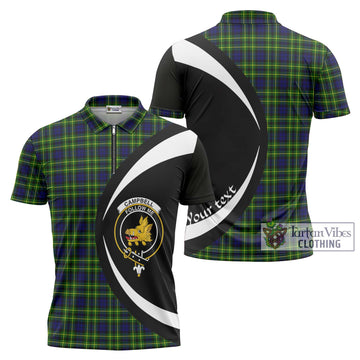 Campbell of Breadalbane Modern Tartan Zipper Polo Shirt with Family Crest Circle Style