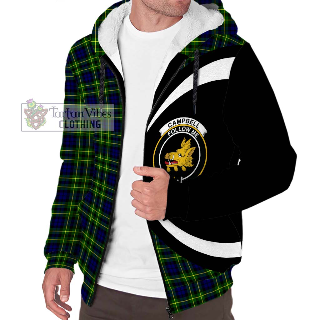 Campbell of Breadalbane Modern Tartan Sherpa Hoodie with Family Crest Circle Style Unisex S - Tartan Vibes Clothing