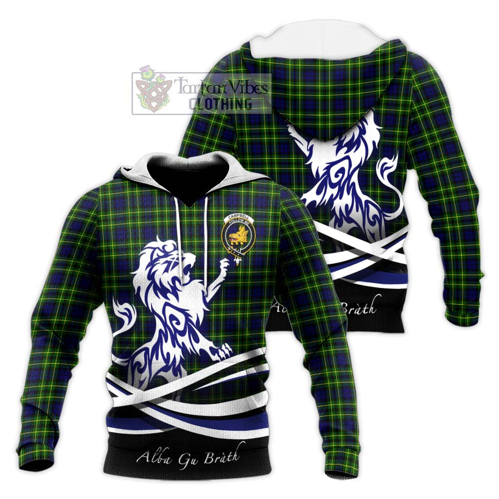 Campbell of Breadalbane Modern Tartan Knitted Hoodie with Alba Gu Brath Regal Lion Emblem Unisex Knitted Pullover Hoodie - Tartanvibesclothing Shop