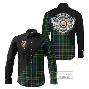 Campbell of Breadalbane Modern Tartan Long Sleeve Button Shirt with Family Crest and Military Logo Style