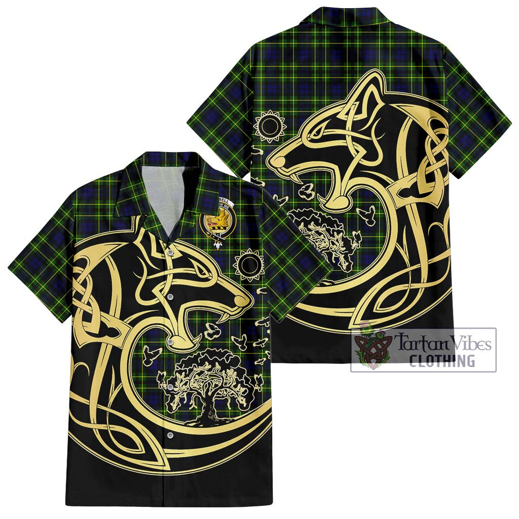 Campbell of Breadalbane Modern Tartan Short Sleeve Button Shirt with Family Crest Celtic Wolf Style Kid - Tartan Vibes Clothing