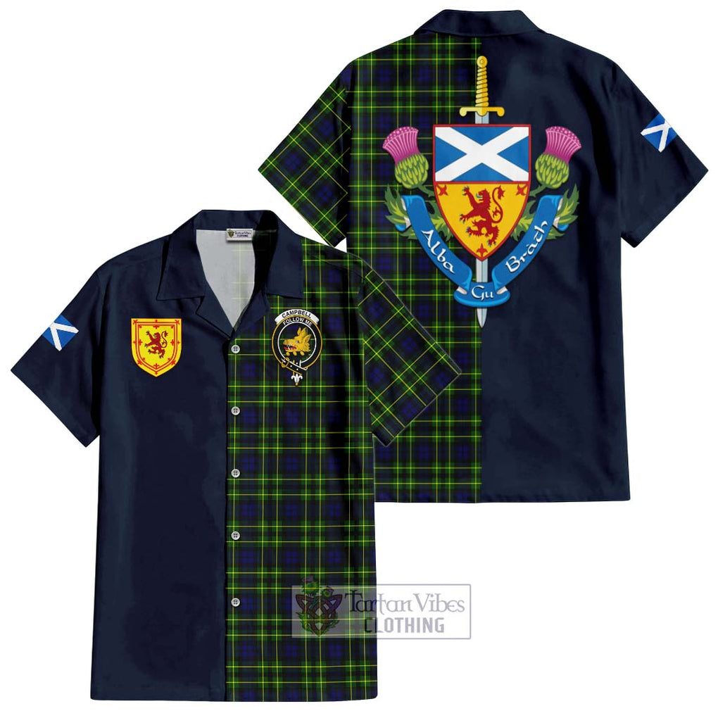 Tartan Vibes Clothing Campbell of Breadalbane Modern Tartan Short Sleeve Button Shirt with Scottish Lion Royal Arm Half Style