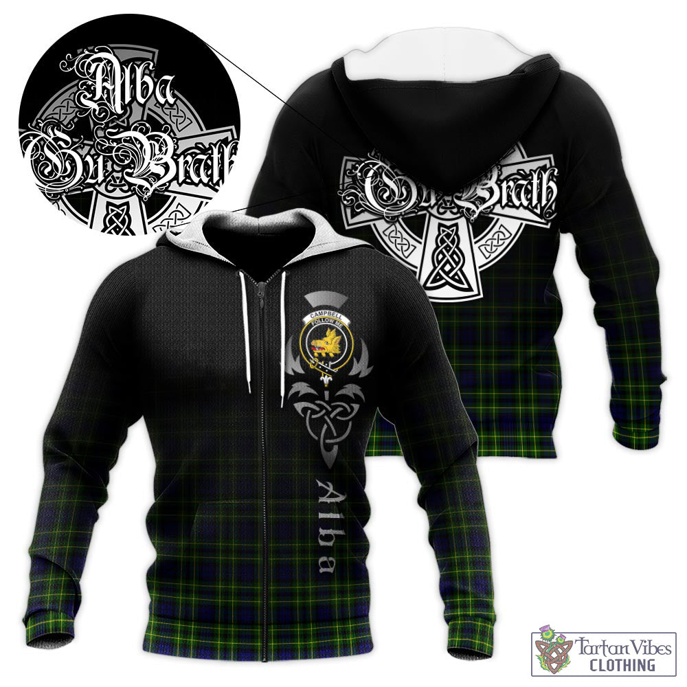 Tartan Vibes Clothing Campbell of Breadalbane Modern Tartan Knitted Hoodie Featuring Alba Gu Brath Family Crest Celtic Inspired