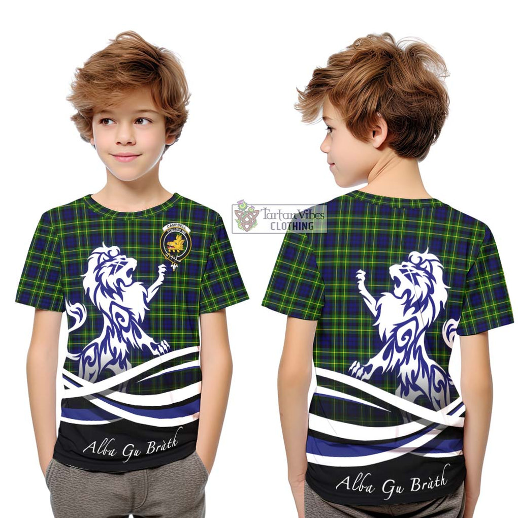 Campbell of Breadalbane Modern Tartan Kid T-Shirt with Alba Gu Brath Regal Lion Emblem Youth XL Size14 - Tartanvibesclothing Shop