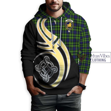 Campbell of Breadalbane Modern Tartan Hoodie with Family Crest and Celtic Symbol Style