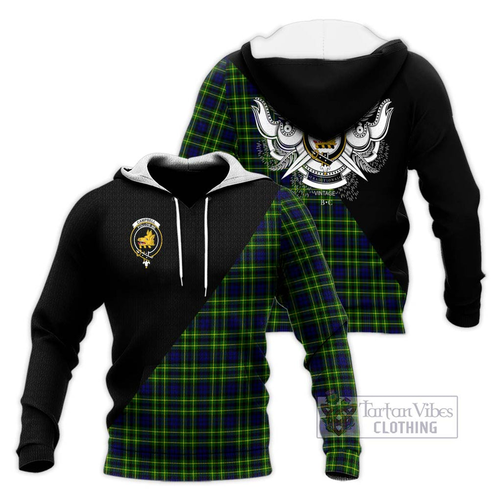 Campbell of Breadalbane Modern Tartan Knitted Hoodie with Family Crest and Military Logo Style Unisex Knitted Pullover Hoodie - Tartanvibesclothing Shop