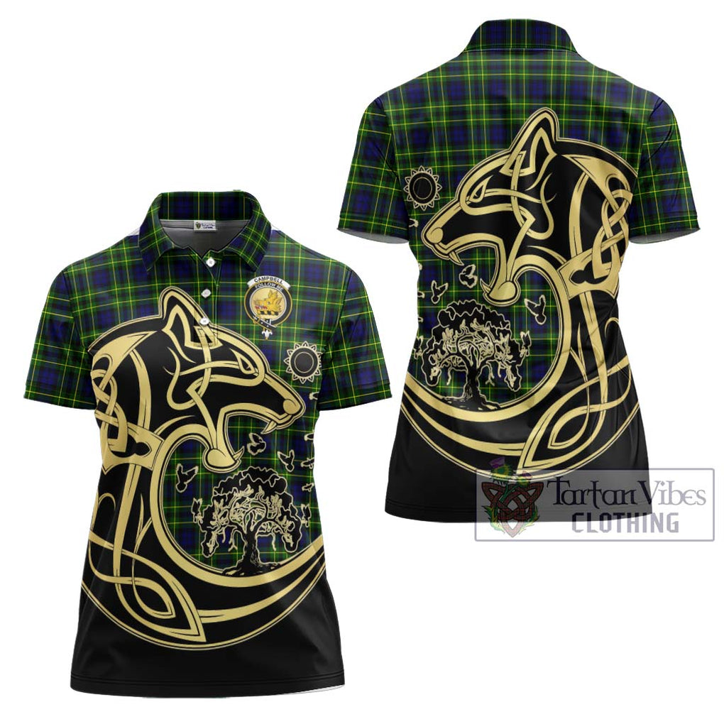 Campbell of Breadalbane Modern Tartan Women's Polo Shirt with Family Crest Celtic Wolf Style Women - Tartanvibesclothing Shop