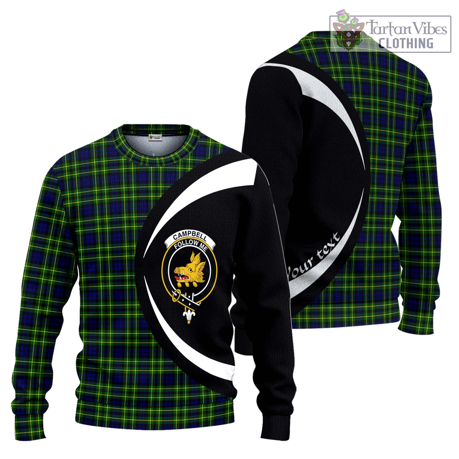 Tartan Vibes Clothing Campbell of Breadalbane Modern Tartan Knitted Sweater with Family Crest Circle Style