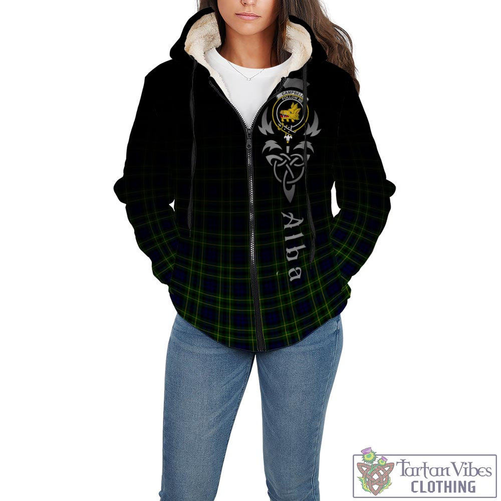 Tartan Vibes Clothing Campbell of Breadalbane Modern Tartan Sherpa Hoodie Featuring Alba Gu Brath Family Crest Celtic Inspired