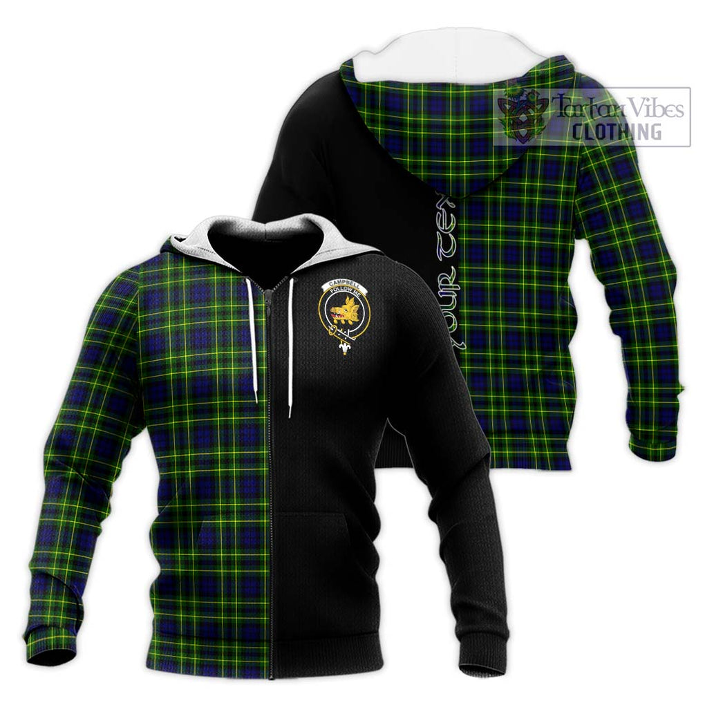 Campbell of Breadalbane Modern Tartan Knitted Hoodie with Family Crest and Half Of Me Style Unisex Knitted Zip Hoodie - Tartanvibesclothing Shop