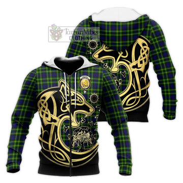 Campbell of Breadalbane Modern Tartan Knitted Hoodie with Family Crest Celtic Wolf Style