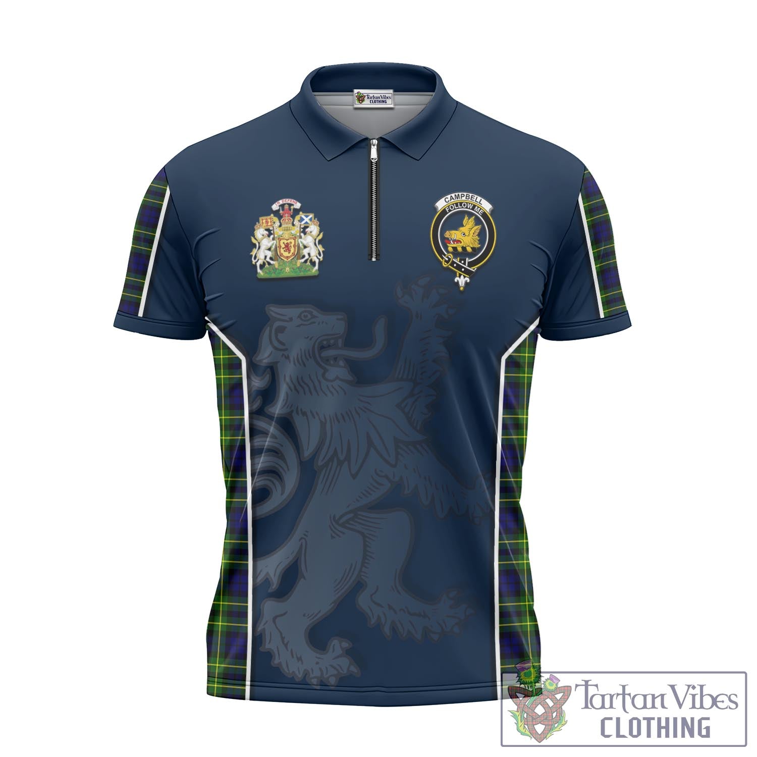 Tartan Vibes Clothing Campbell of Breadalbane Modern Tartan Zipper Polo Shirt with Family Crest and Lion Rampant Vibes Sport Style