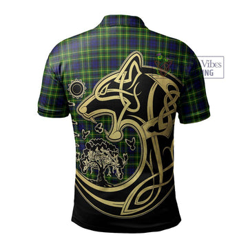 Campbell of Breadalbane Modern Tartan Polo Shirt with Family Crest Celtic Wolf Style