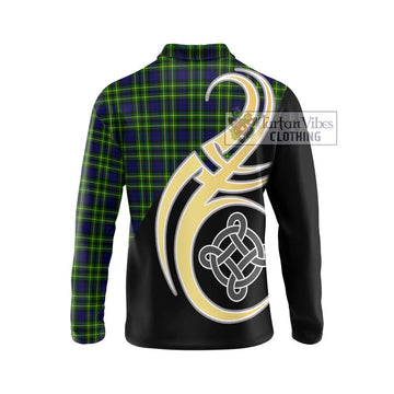 Campbell of Breadalbane Modern Tartan Long Sleeve Polo Shirt with Family Crest and Celtic Symbol Style