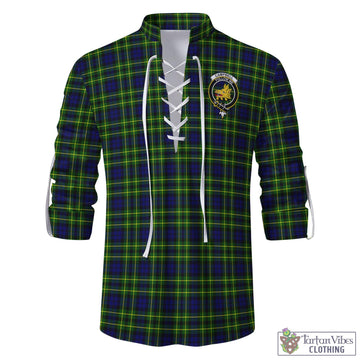 Campbell of Breadalbane Modern Tartan Men's Scottish Traditional Jacobite Ghillie Kilt Shirt with Family Crest