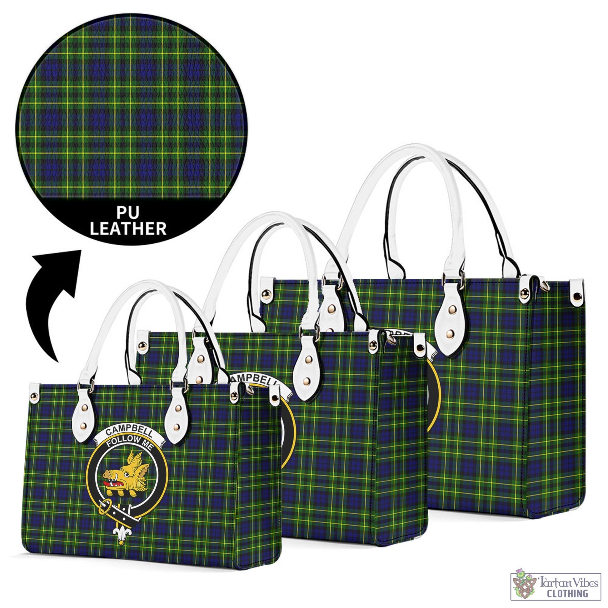 Tartan Vibes Clothing Campbell of Breadalbane Modern Tartan Luxury Leather Handbags with Family Crest