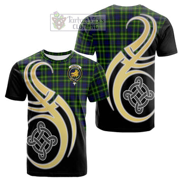 Campbell of Breadalbane Modern Tartan Cotton T-shirt with Family Crest and Celtic Symbol Style