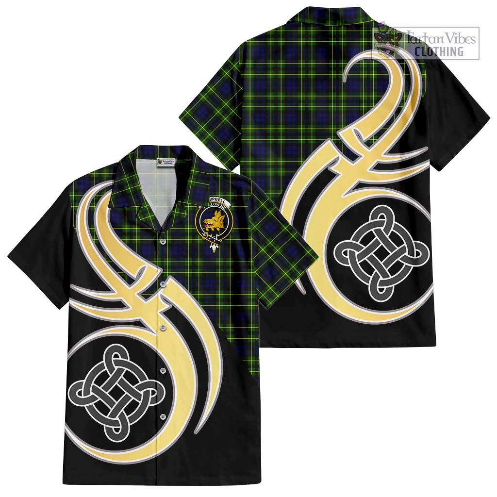 Campbell of Breadalbane Modern Tartan Short Sleeve Button Shirt with Family Crest and Celtic Symbol Style - Tartan Vibes Clothing