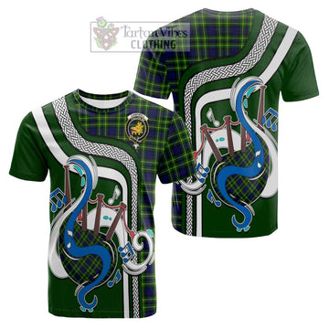 Campbell of Breadalbane Modern Tartan Cotton T-shirt with Epic Bagpipe Style