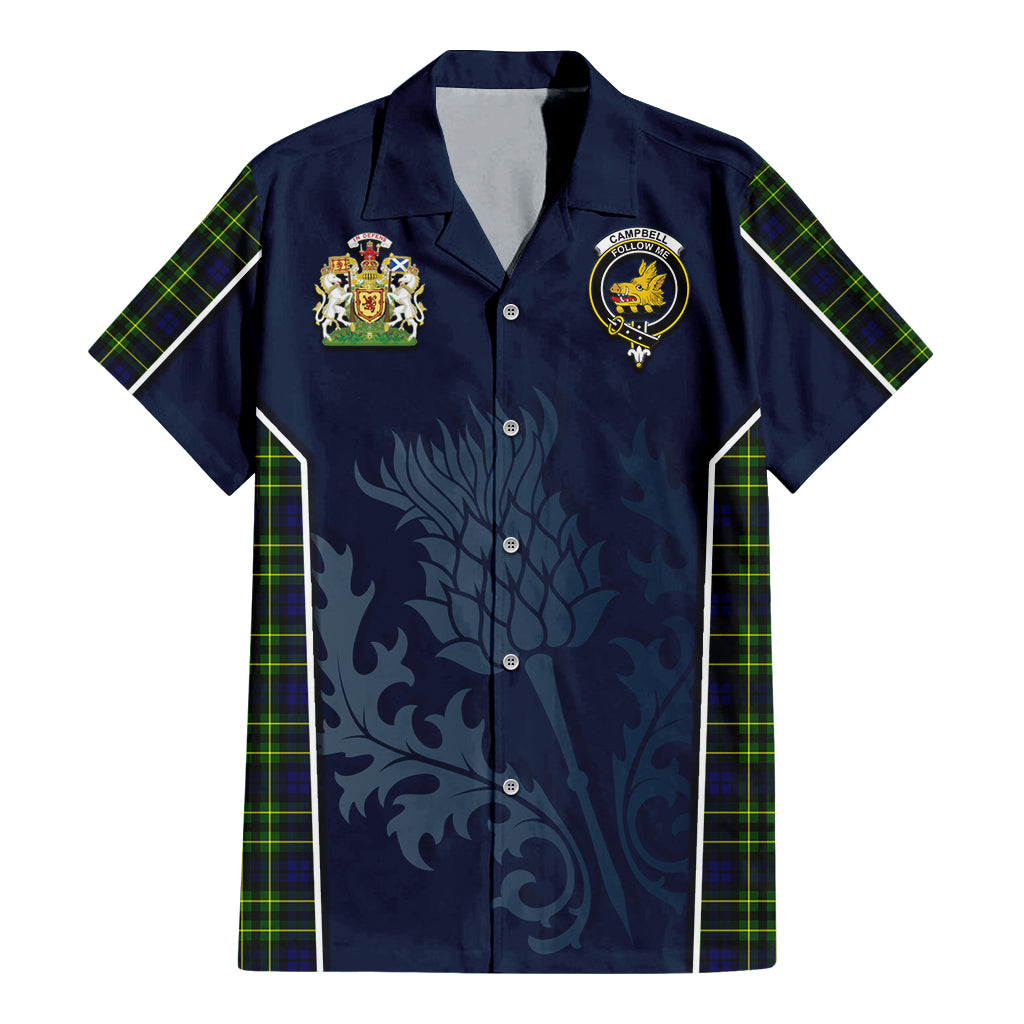 Tartan Vibes Clothing Campbell of Breadalbane Modern Tartan Short Sleeve Button Up Shirt with Family Crest and Scottish Thistle Vibes Sport Style