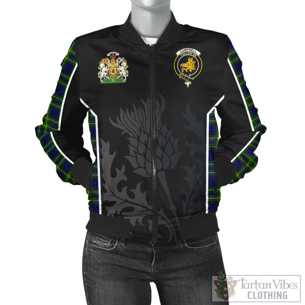 Tartan Vibes Clothing Campbell of Breadalbane Modern Tartan Bomber Jacket with Family Crest and Scottish Thistle Vibes Sport Style