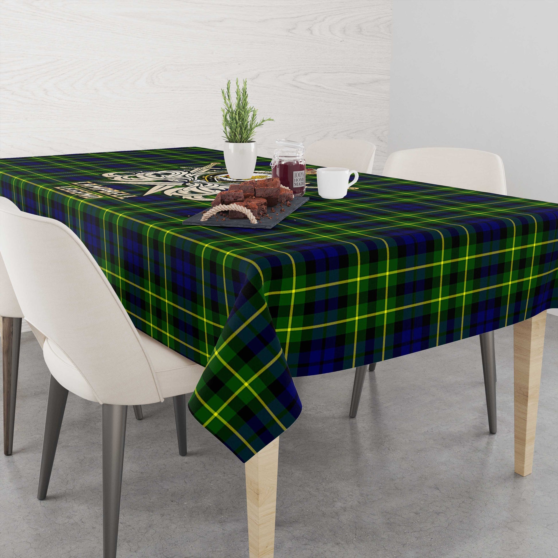 Tartan Vibes Clothing Campbell of Breadalbane Modern Tartan Tablecloth with Clan Crest and the Golden Sword of Courageous Legacy