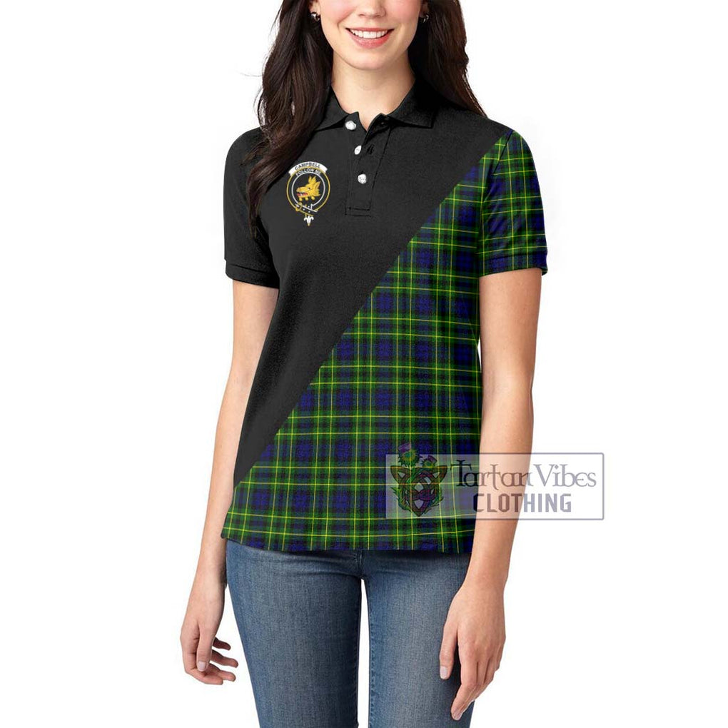 Campbell of Breadalbane Modern Tartan Women's Polo Shirt with Family Crest and Military Logo Style - Tartanvibesclothing Shop