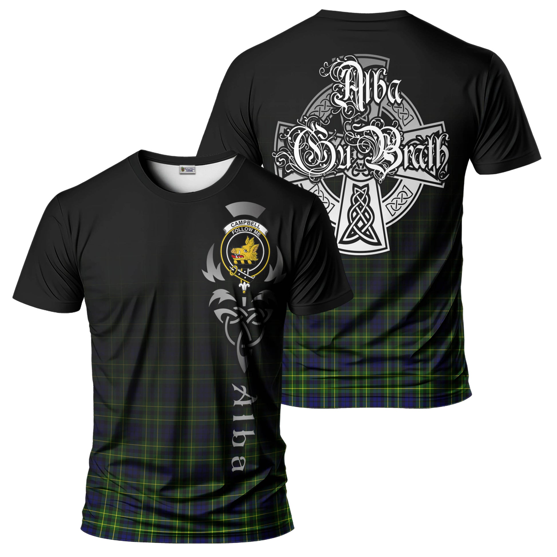 Tartan Vibes Clothing Campbell of Breadalbane Modern Tartan T-Shirt Featuring Alba Gu Brath Family Crest Celtic Inspired