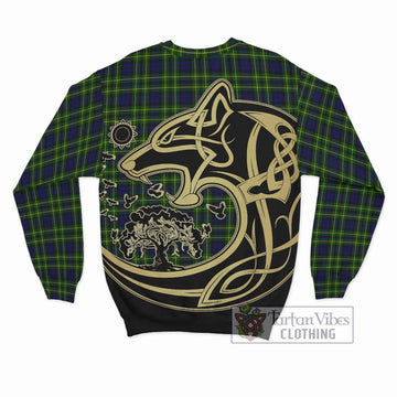 Campbell of Breadalbane Modern Tartan Sweatshirt with Family Crest Celtic Wolf Style