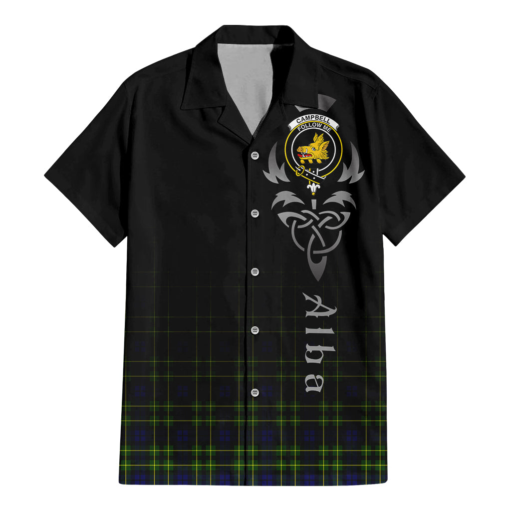 Tartan Vibes Clothing Campbell of Breadalbane Modern Tartan Short Sleeve Button Up Featuring Alba Gu Brath Family Crest Celtic Inspired