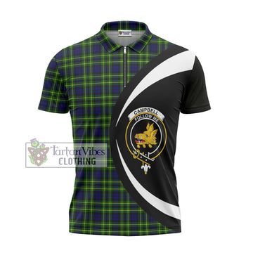 Campbell of Breadalbane Modern Tartan Zipper Polo Shirt with Family Crest Circle Style