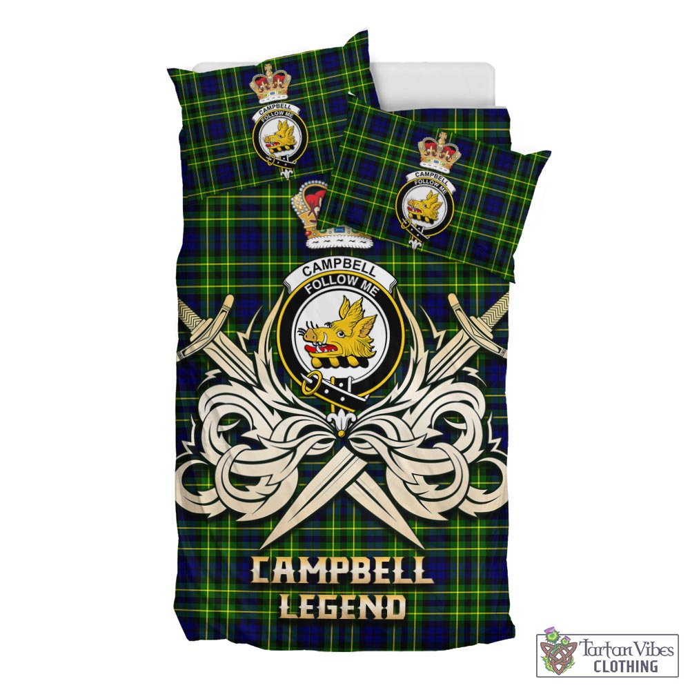 Tartan Vibes Clothing Campbell of Breadalbane Modern Tartan Bedding Set with Clan Crest and the Golden Sword of Courageous Legacy