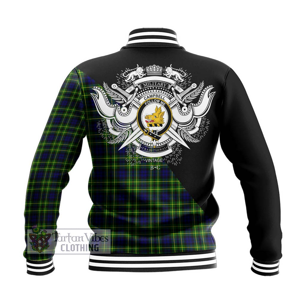 Campbell of Breadalbane Modern Tartan Baseball Jacket with Family Crest and Military Logo Style - Tartanvibesclothing Shop