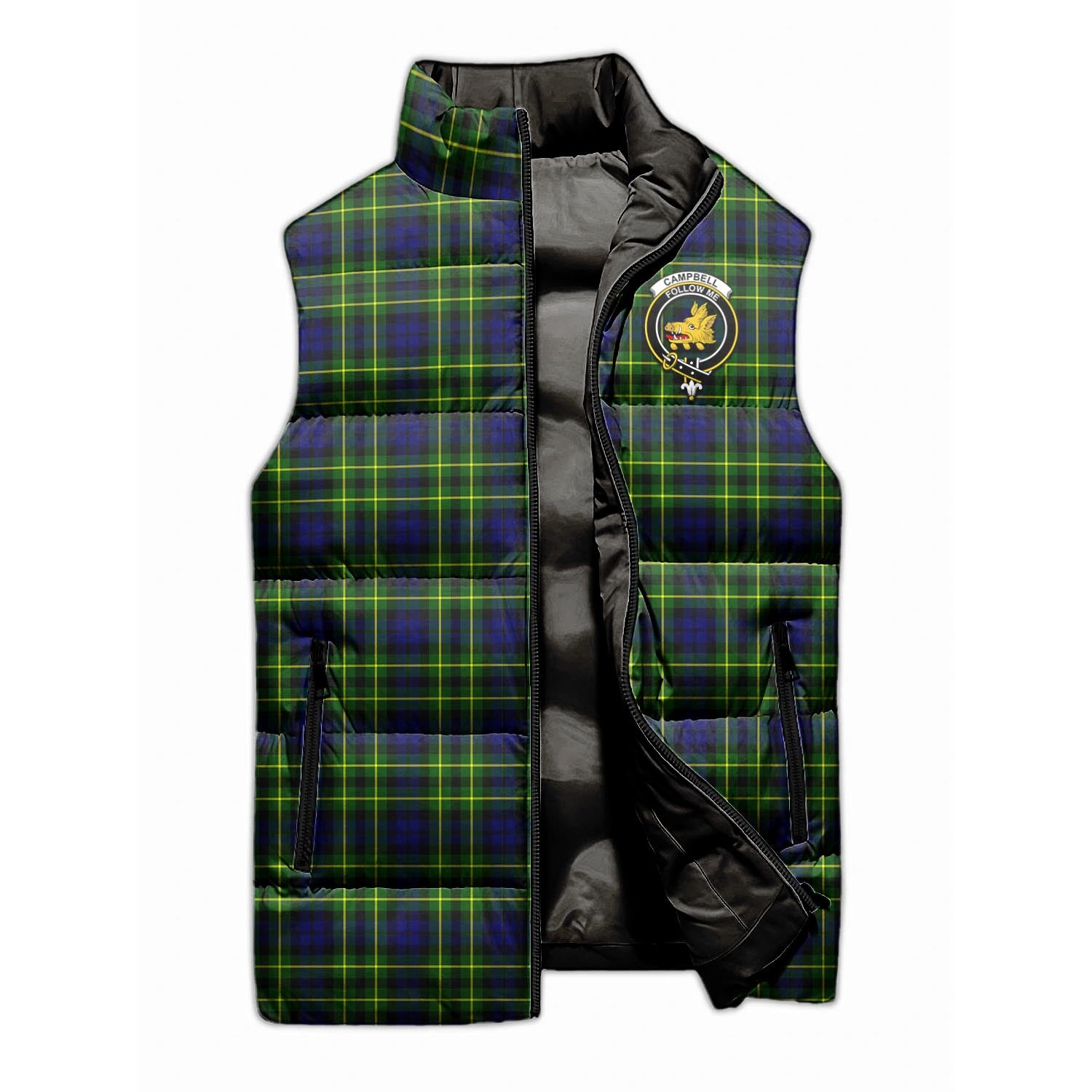 Campbell of Breadalbane Modern Tartan Sleeveless Puffer Jacket with Family Crest - Tartanvibesclothing