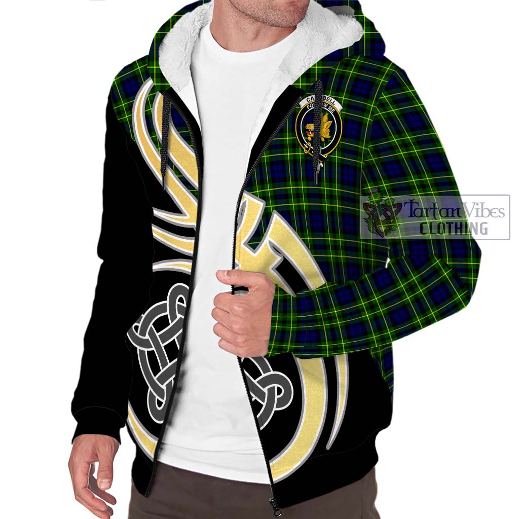 Campbell of Breadalbane Modern Tartan Sherpa Hoodie with Family Crest and Celtic Symbol Style - Tartan Vibes Clothing