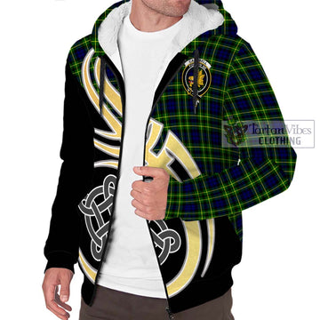 Campbell of Breadalbane Modern Tartan Sherpa Hoodie with Family Crest and Celtic Symbol Style