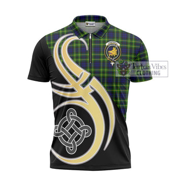 Campbell of Breadalbane Modern Tartan Zipper Polo Shirt with Family Crest and Celtic Symbol Style