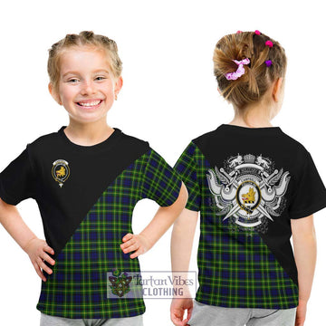 Campbell of Breadalbane Modern Tartan Kid T-Shirt with Family Crest and Military Logo Style