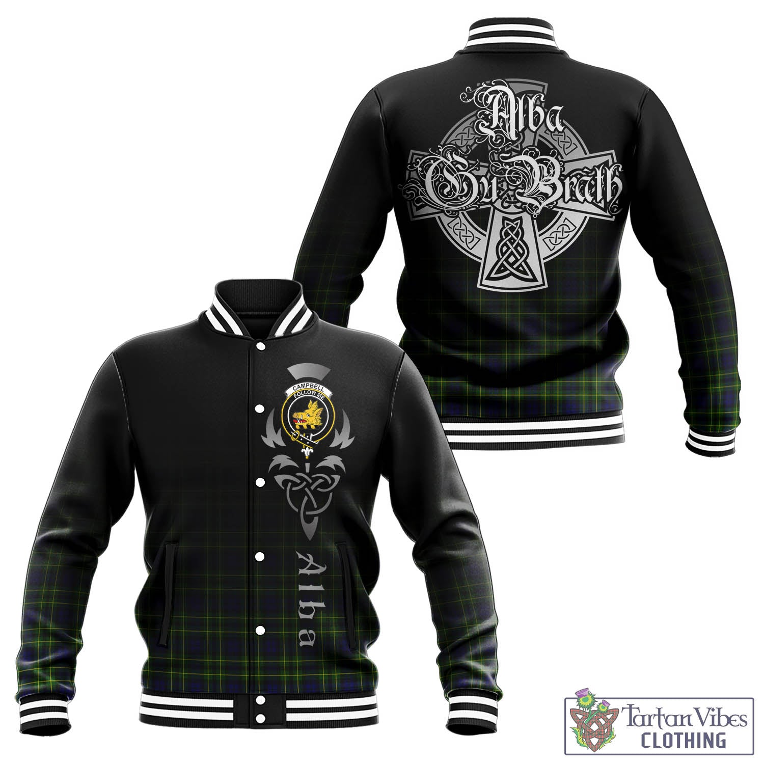 Tartan Vibes Clothing Campbell of Breadalbane Modern Tartan Baseball Jacket Featuring Alba Gu Brath Family Crest Celtic Inspired