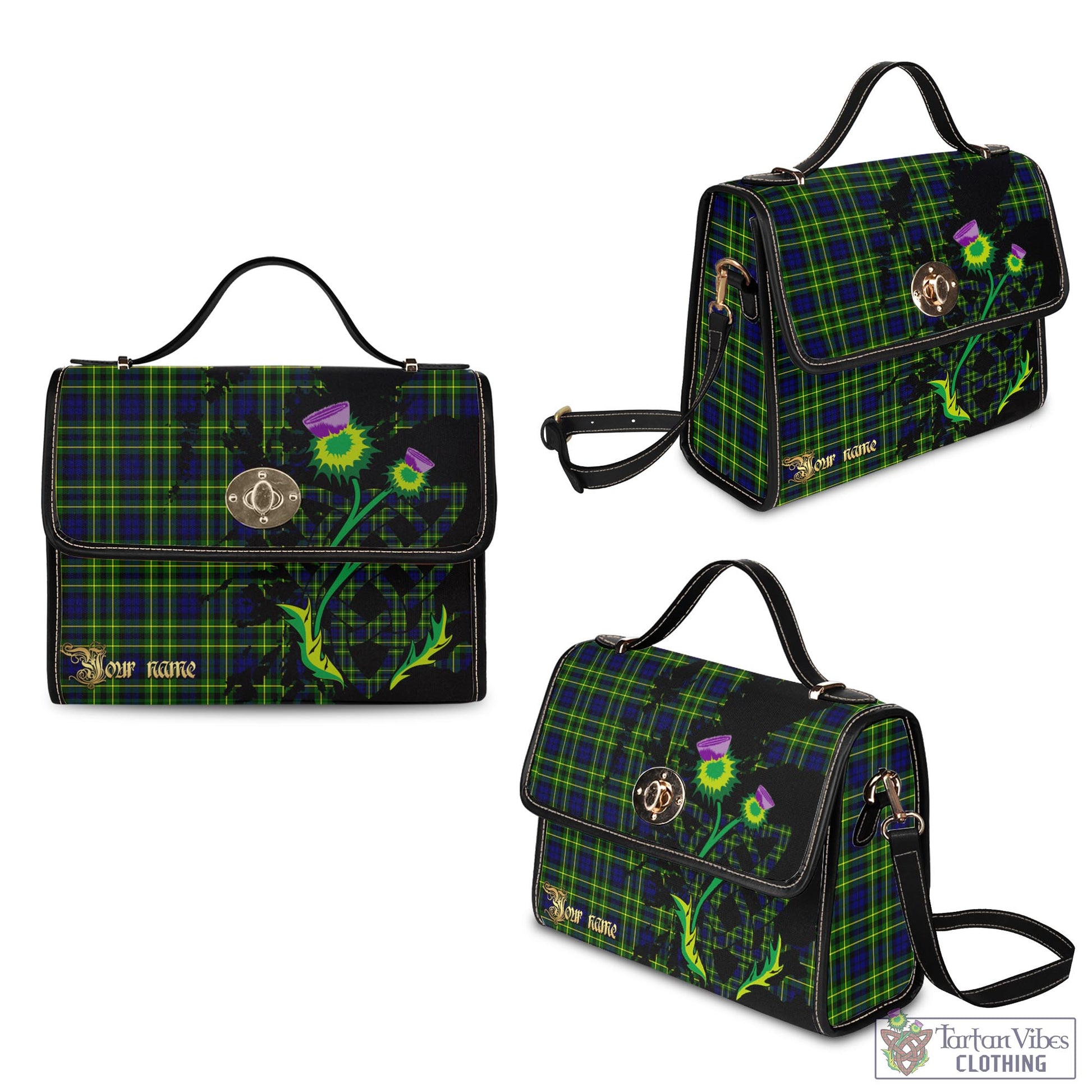 Tartan Vibes Clothing Campbell of Breadalbane Modern Tartan Waterproof Canvas Bag with Scotland Map and Thistle Celtic Accents