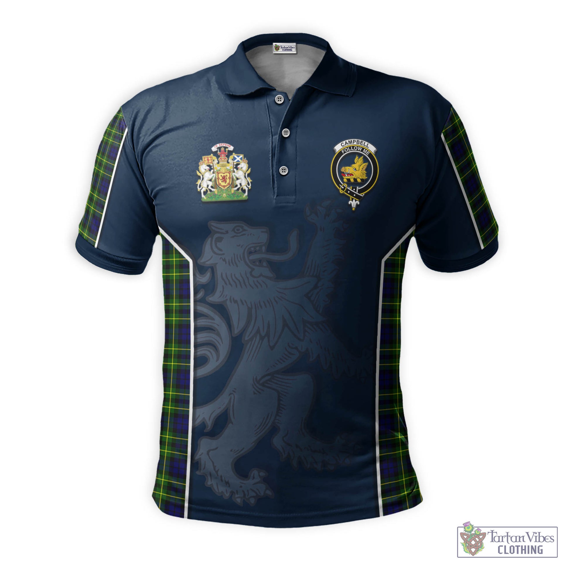 Tartan Vibes Clothing Campbell of Breadalbane Modern Tartan Men's Polo Shirt with Family Crest and Lion Rampant Vibes Sport Style