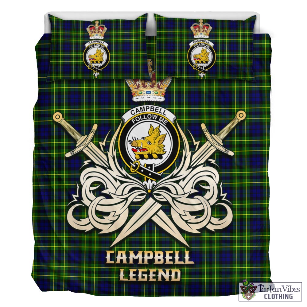 Tartan Vibes Clothing Campbell of Breadalbane Modern Tartan Bedding Set with Clan Crest and the Golden Sword of Courageous Legacy