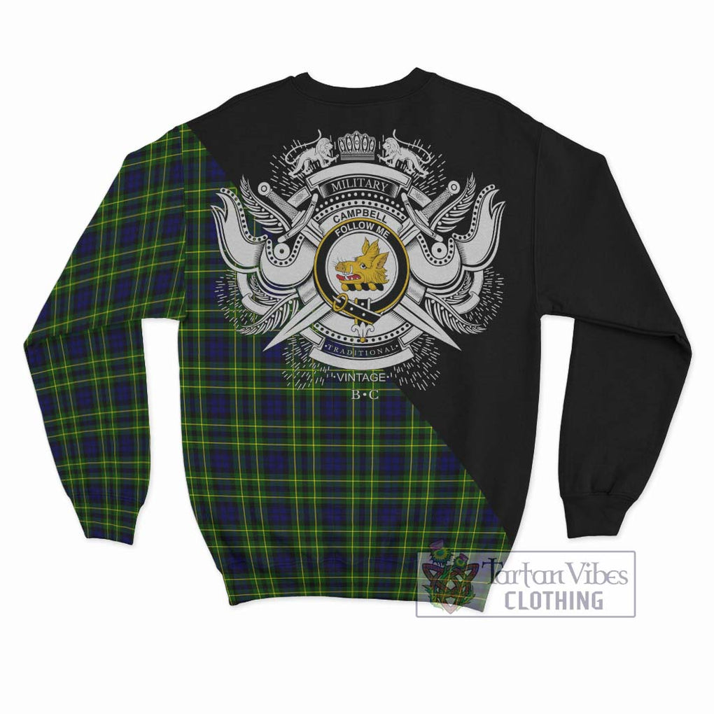 Campbell of Breadalbane Modern Tartan Sweatshirt with Family Crest and Military Logo Style - Tartanvibesclothing Shop