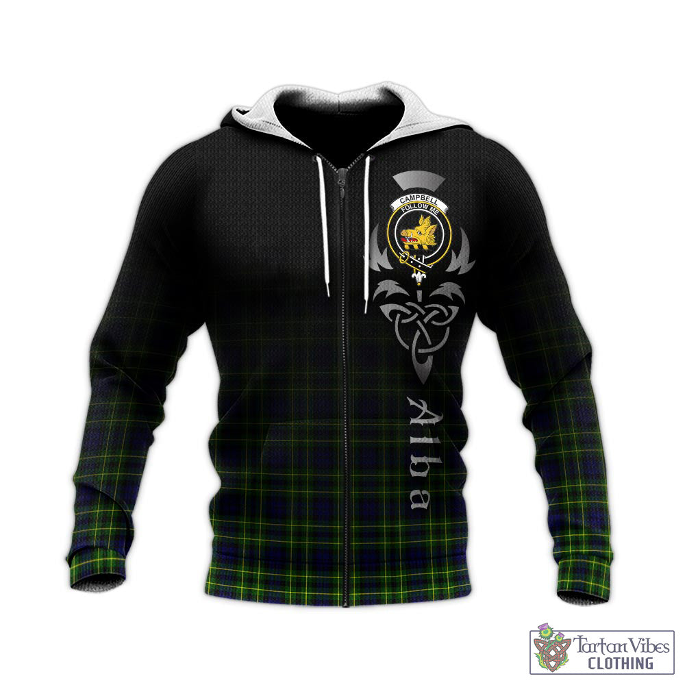 Tartan Vibes Clothing Campbell of Breadalbane Modern Tartan Knitted Hoodie Featuring Alba Gu Brath Family Crest Celtic Inspired