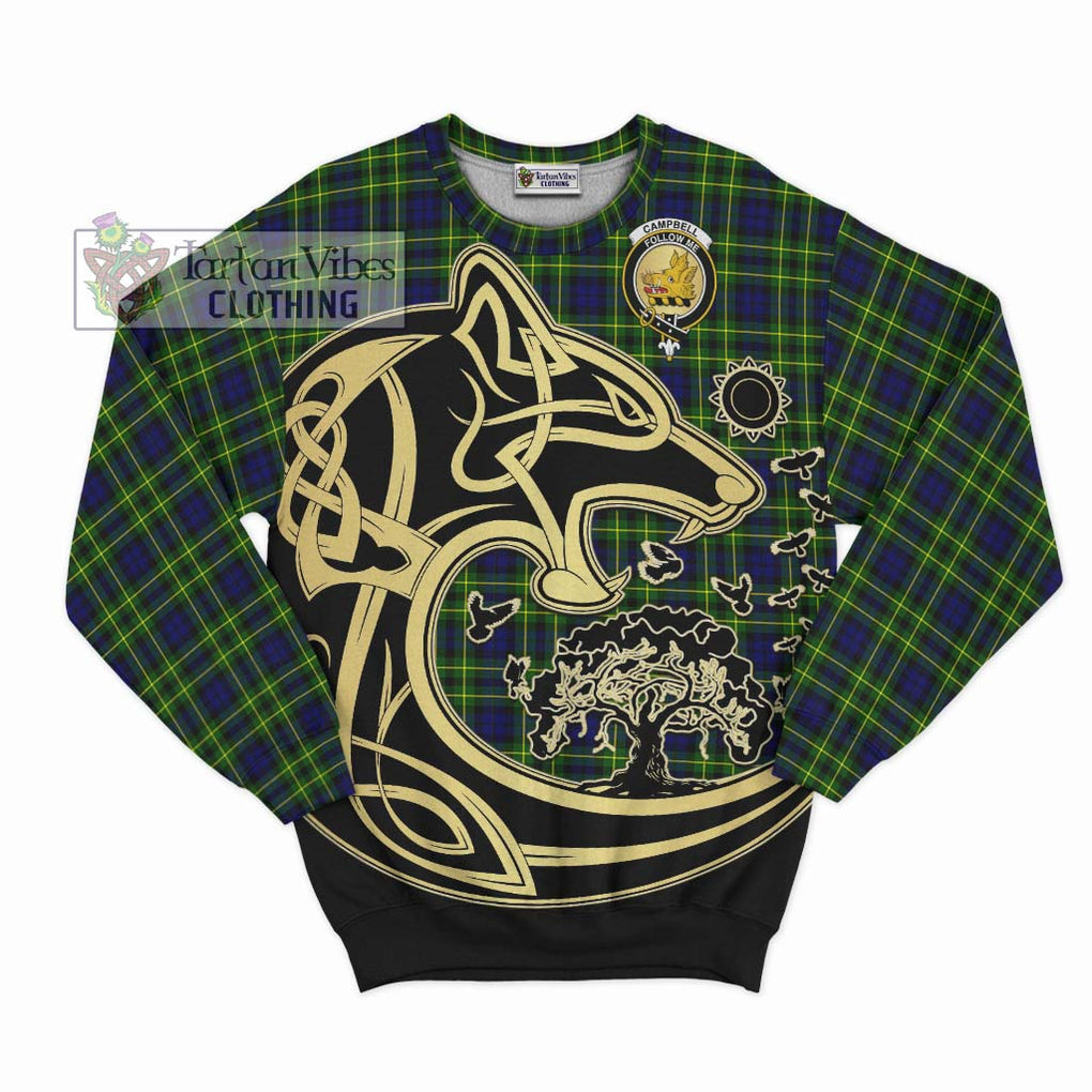 Campbell of Breadalbane Modern Tartan Sweatshirt with Family Crest Celtic Wolf Style - Tartan Vibes Clothing