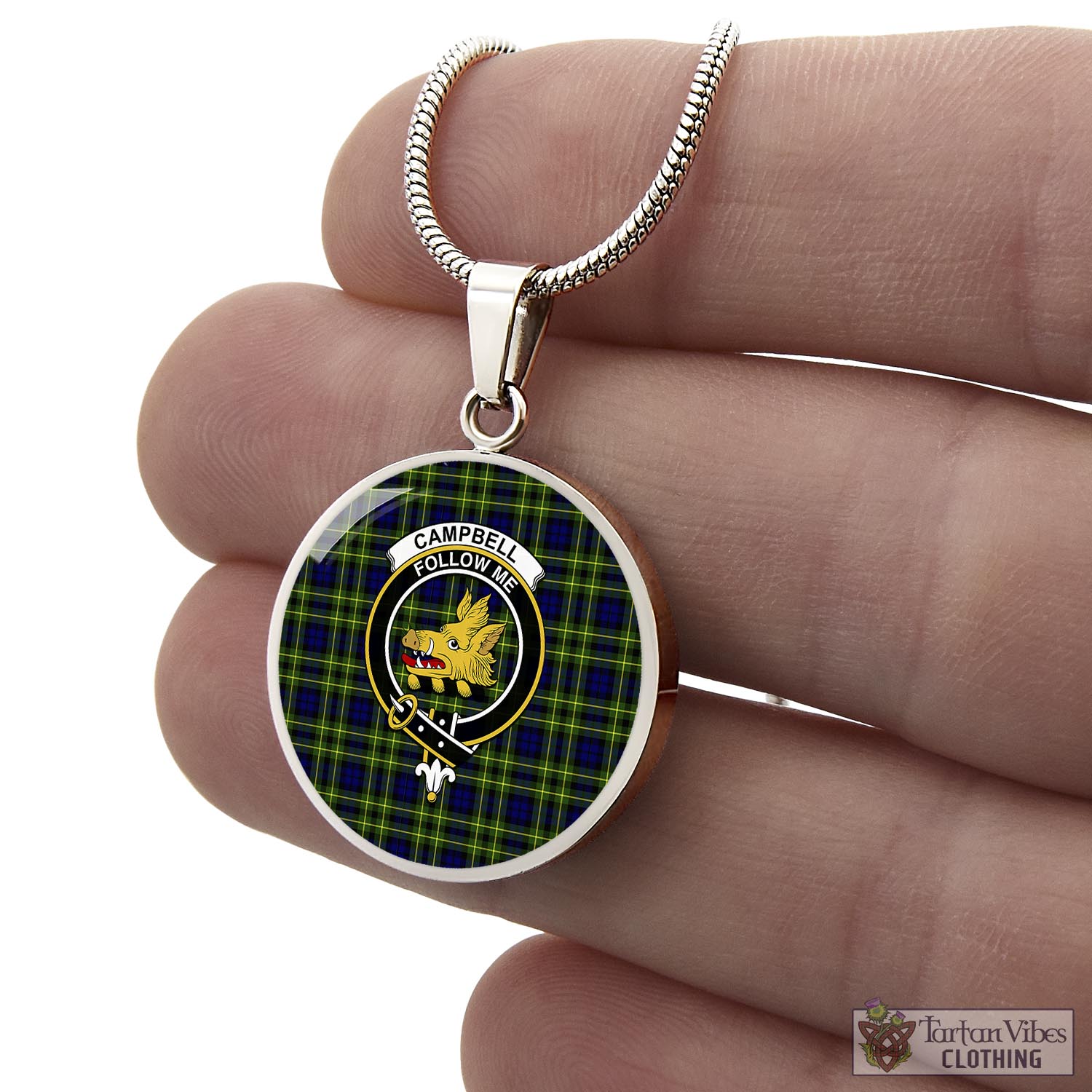 Tartan Vibes Clothing Campbell of Breadalbane Modern Tartan Circle Necklace with Family Crest