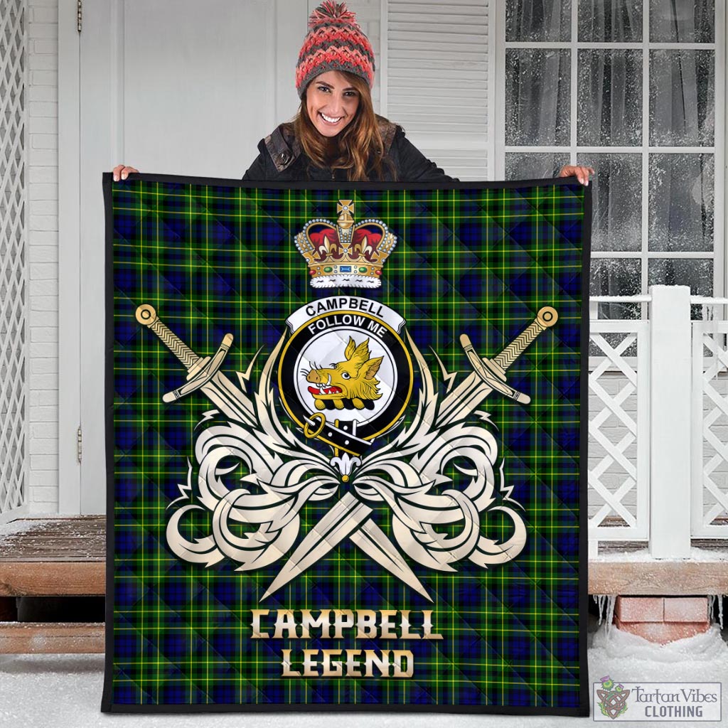 Tartan Vibes Clothing Campbell of Breadalbane Modern Tartan Quilt with Clan Crest and the Golden Sword of Courageous Legacy