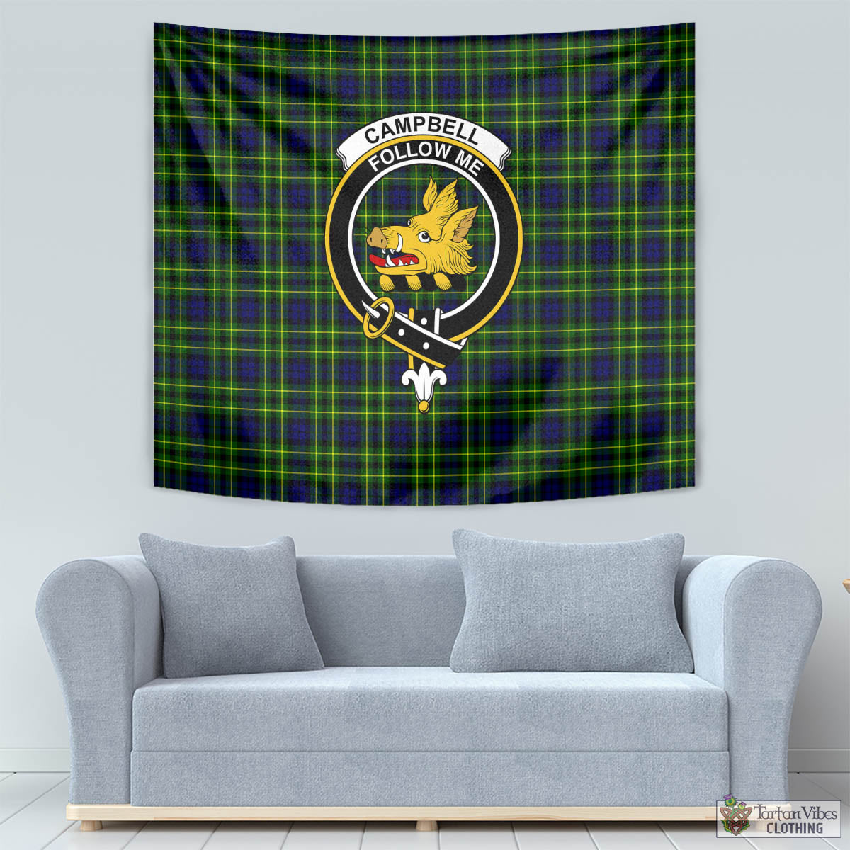 Tartan Vibes Clothing Campbell of Breadalbane Modern Tartan Tapestry Wall Hanging and Home Decor for Room with Family Crest