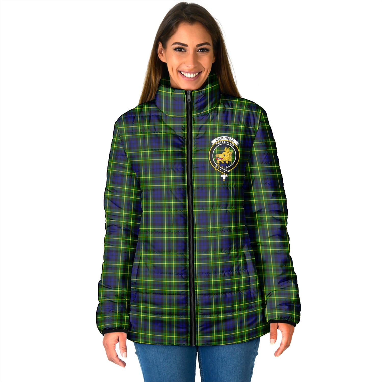 Campbell of Breadalbane Modern Tartan Padded Jacket with Family Crest - Tartan Vibes Clothing